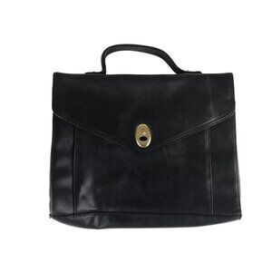 Del Mano Briefcase Document Case Unisex Black Leather‎ Top Handle Bag